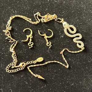 Aldo Gold Snake Pendant Necklace with Matching Snake Hoop Earrings